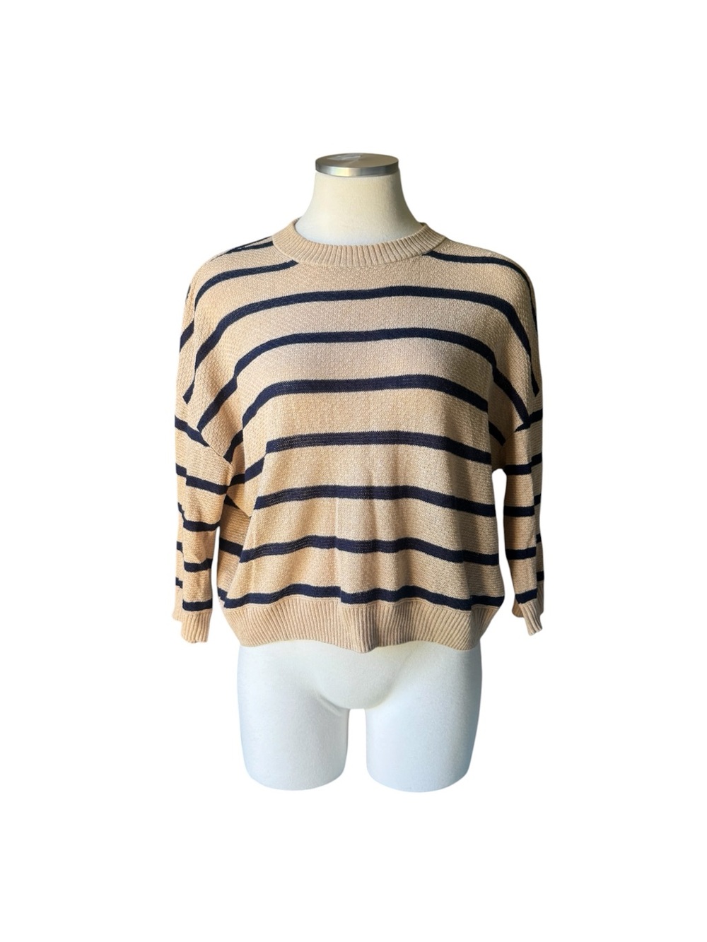 Alashan Striped Scoop Neck Sweater in Beige and Black